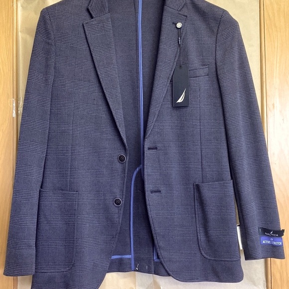 NAUTICA Mens Active Stretch Navy plaid Sport coat NWT - Picture 2 of 5